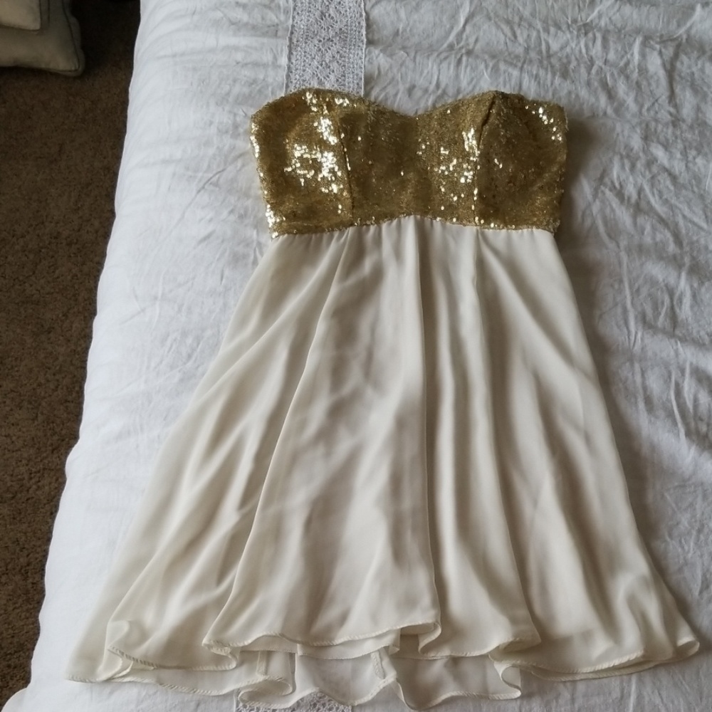 Cream and gold cocktail dress